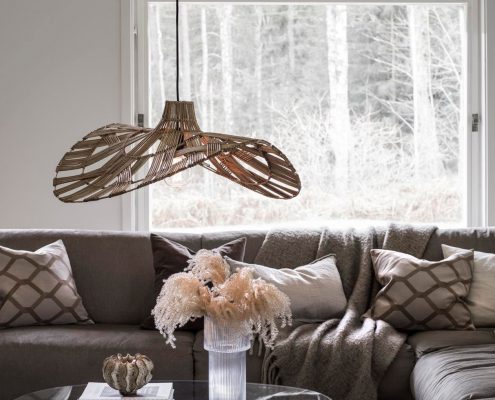 Designerska rattanowa lampa kapelusz Wella PR Home