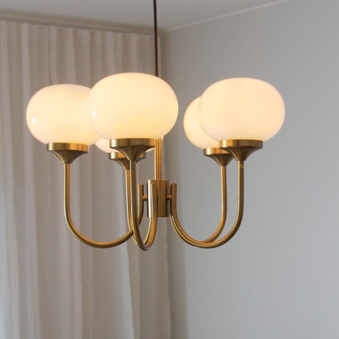 Duży żyrandol retro szklane klosze mosiądz