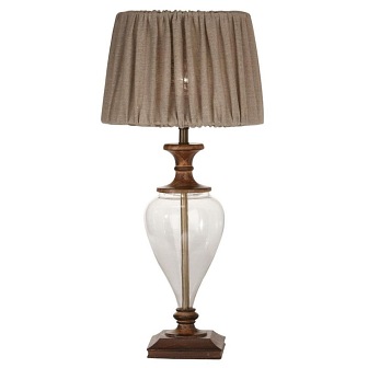 Lampa stołowa Clara drewno/szkło brąz z abażurem